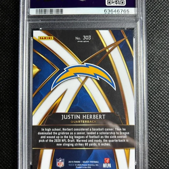 2019 Select Justin Herbert XRC Rookie #303 Silver Prizm Redemption PSA 9 MINT - Picture 2 of 3